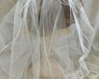 Soft Tulle Veil with scattered crystals - Short / Shoulder Length - Ivory / White