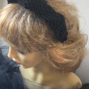 Bel - Deep Rich Black Velvet Headband with Birdcage Net - Occasion - Wedding - Cocktail Party - Opera - Funeral