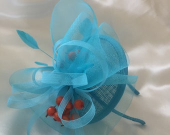 Connie - Turquoise & Orange Berry Fascinator