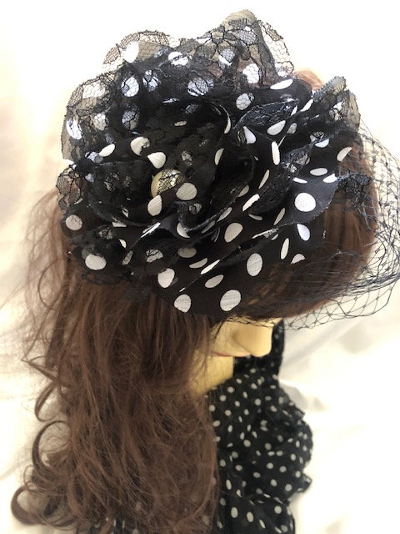 Polka Dot & Net Fascinator Black and White Polka Dot Net Etsy