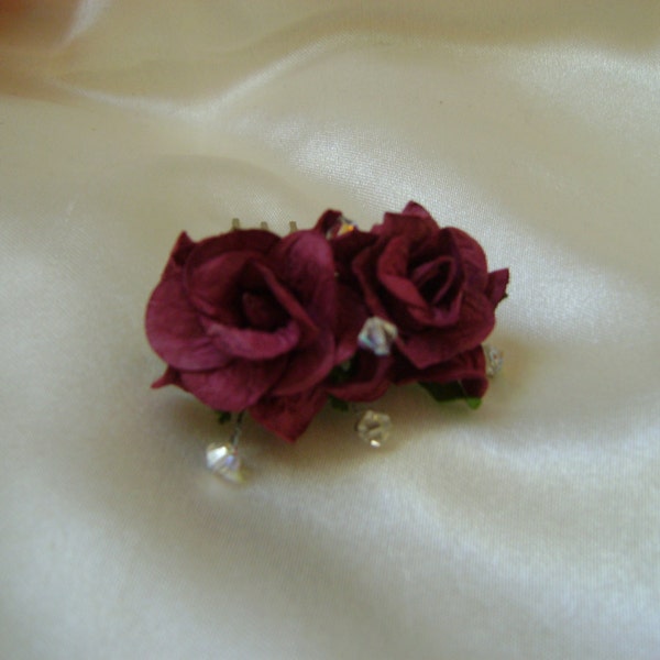 Mini Burgundy Wild Rose Comb - Bridesmaid
