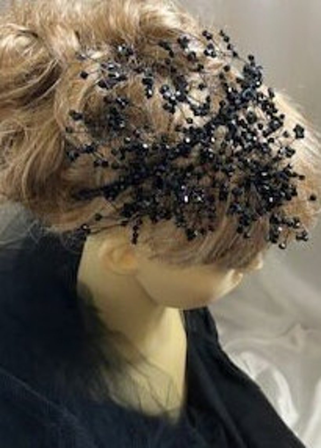 Fascinator Black Sequin and Beaded Lace Crown Headband