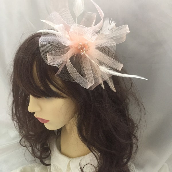 Maya - Peach Feather Fascinator