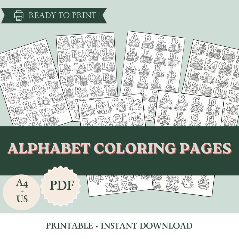 Alphabet Coloring Pages for Kids, 6 Printable ABC Coloring Sheets ...