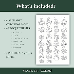 Alphabet Coloring Pages for Kids, 6 Printable ABC Coloring Sheets ...