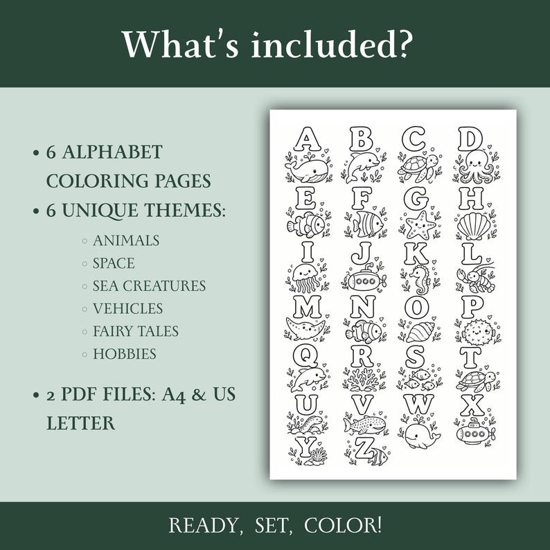 Alphabet Coloring Pages for Kids, 6 Printable ABC Coloring Sheets ...