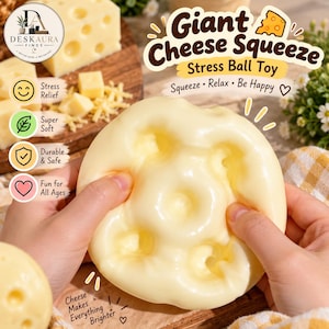 Jumbo Cheese Squishy Stress Ball, Cheese Stress Cube Fidget Toy, Soft Sensory Squeeze Toy
