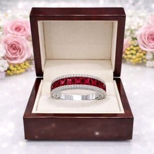 2.05 Ct Princess Ruby Diamond Eternity Band 14K White Gold  (Import Free)