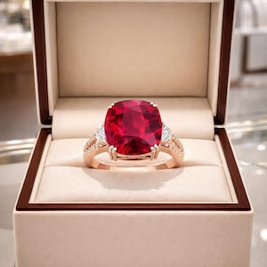 3.50 Ct Cushion Natural Ruby Diamond Engagement Ring 14K Rose Gold (Import Free)