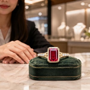 4,20 ct smaragd naturlig rubin diamantring 14k gult guld jubileumspresent (importfri)