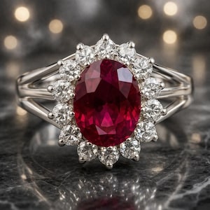 4.25 Ct Oval Natural Ruby Diamond Ring 14K White Gold Engagement Gift (Import Free)