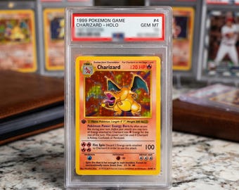 1999 Charizard Holo 1ª Edición 4 - Proxy Slab PSA 10, Regalo de Cumpleaños, Colección de Tarjetas