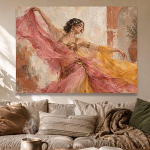 Middle Eastern Dancer Canvas Wall Art, Flowing Fabric Dance Scene, Ethnic Home Decoration image 5