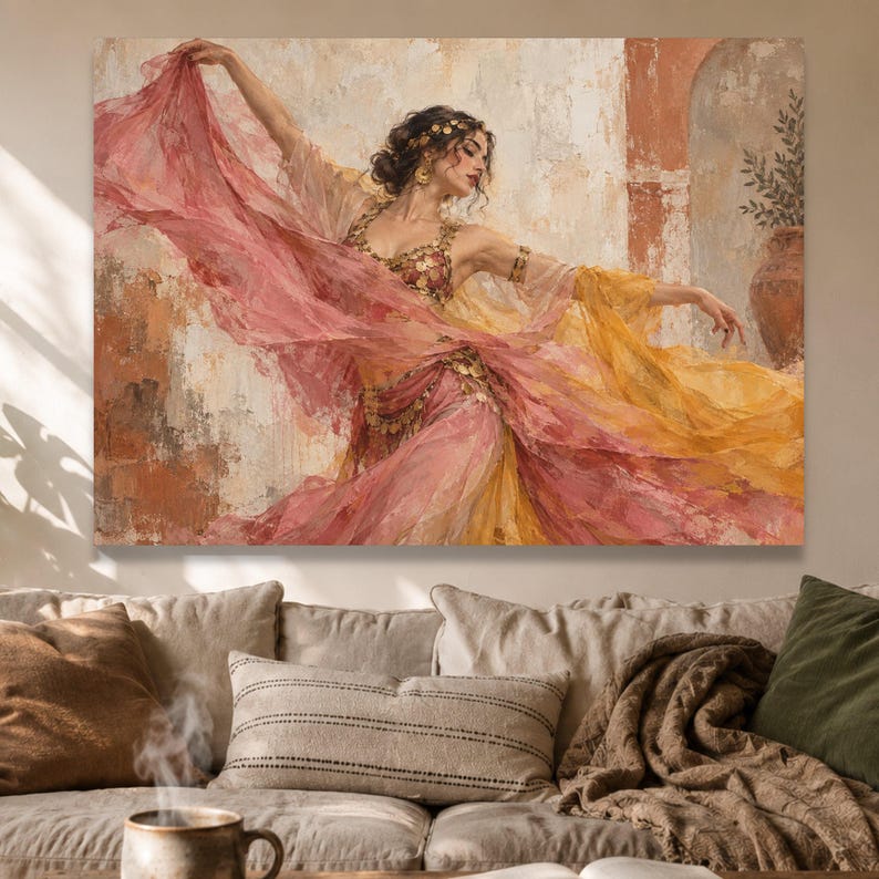 Middle Eastern Dancer Canvas Wall Art, Flowing Fabric Dance Scene, Ethnic Home Decoration image 5