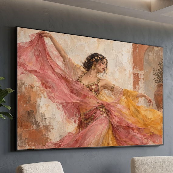 Middle Eastern Dancer Canvas Wall Art, Flowing Fabric Dance Scene, Ethnic Home Decoration
