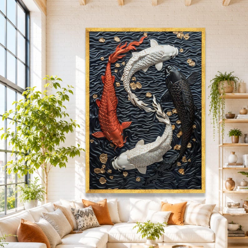 Koi Fish Canvas Wall Art: Zen Water Garden Decor, Asian Style Print - Etsy