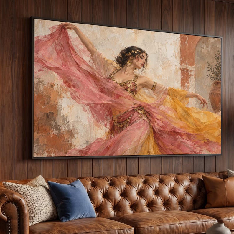 Middle Eastern Dancer Canvas Wall Art, Flowing Fabric Dance Scene, Ethnic Home Decoration image 2