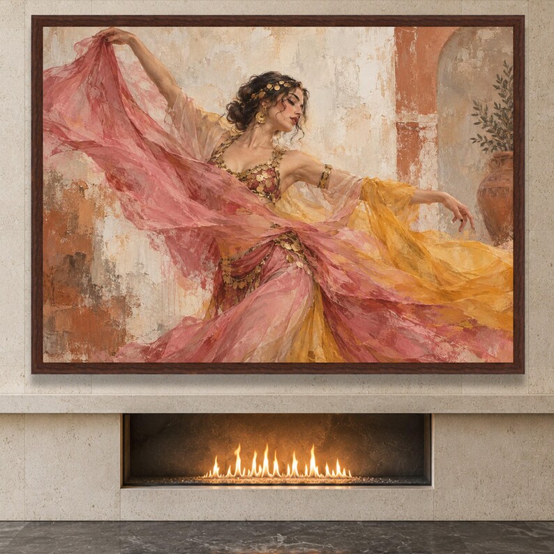 Middle Eastern Dancer Canvas Wall Art, Flowing Fabric Dance Scene, Ethnic Home Decoration image 3