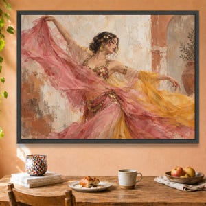 Middle Eastern Dancer Canvas Wall Art, Flowing Fabric Dance Scene, Ethnic Home Decoration image 7