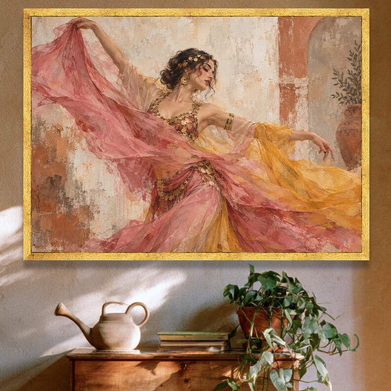 Middle Eastern Dancer Canvas Wall Art, Flowing Fabric Dance Scene, Ethnic Home Decoration image 8