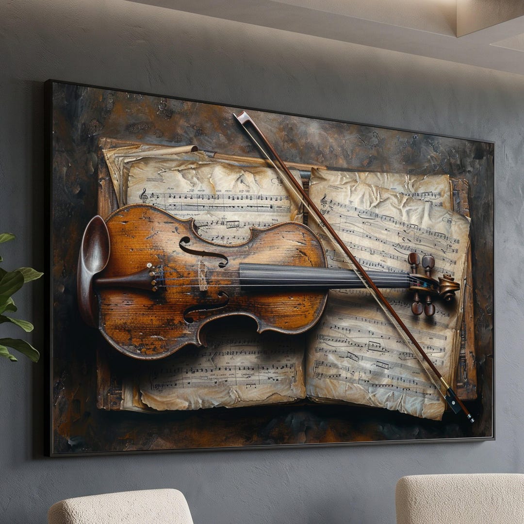 Vintage Violin Bow Sheet Music Canvas Print, Classical Music Wall Art ...