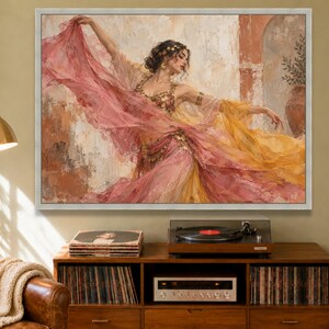 Middle Eastern Dancer Canvas Wall Art, Flowing Fabric Dance Scene, Ethnic Home Decoration image 9
