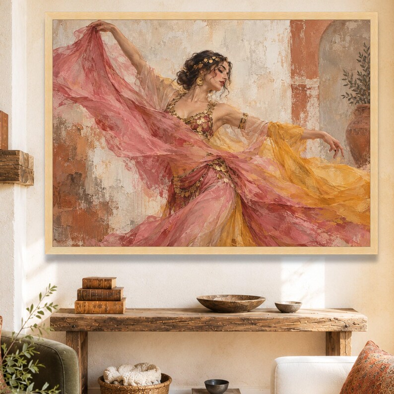 Middle Eastern Dancer Canvas Wall Art, Flowing Fabric Dance Scene, Ethnic Home Decoration image 4
