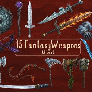 Paquete de imágenes PNG de artefactos de armas elementales / Licencia comercial / Recursos de fantasía para juegos de rol de D&D / Descarga digital de imágenes prediseñadas