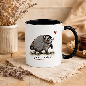 Taza de café Jimothy Raccoon de 11 oz y 15 oz, taza de cerámica viral de Seattle con mapache de espina corta, taza divertida con meme de mapache, regalo para amantes de los mapaches
