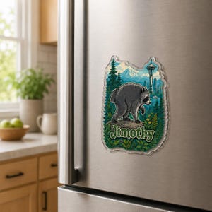 Imán acrílico para nevera de Jimothy Raccoon, regalo de meme de Seattle, imán texturizado 2.5D de Ballard Raccoon, recuerdo divertido de Seattle para amantes de los mapaches.