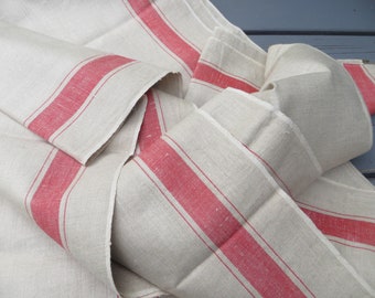 Mangle Cloth Manglecloth Rollcloth ecru Linen unused red Stripes Germanlinen Tablecloth  Runner  37 " by 117 "  Vintage fabric Monogram KK