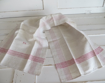 Towel Linen handwoven Tea Towel  Antique Linen Red  Stripes Vintage  Table Runner Kitchentowel  German  Farmerslinen Vintage  46 inch long