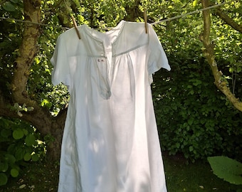 Camisón antiguo de mujer, algodón, monograma, botones de vidrio esmerilado, estilo cottagecore, vestido de verano, camisón vintage de estilo campestre francés, ropa de dormir, vintage