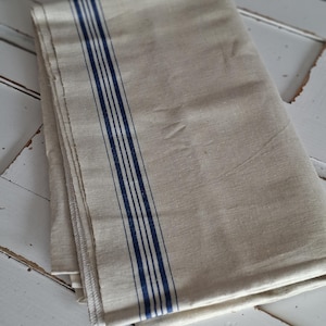 Vintage Mangeltuch Halbleinen blau gestreift 90x304 cm Rolltuch Tischdecke Leinenstoff unbenutzt Bauernleinen Landhaus Deko