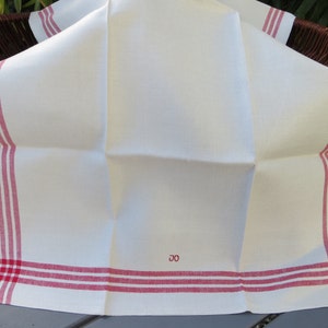 Free Shipping Towel Swedish Linen Red Stripes Monogram JO Kitchen  Dish Cloth Napkin  Wrap  Runner Unused 1940