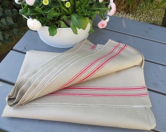 Mangle Cloth Manglecloth Rollcloth ecru Linen unused red Stripes Germanlinen Tablecloth Table  Runner  35 " by 119 "  Vintage fabric RARE