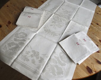 Towels Five Art Nouveau Damask Linen Floral Pattern Poppies Table Runner Antique Vintage Original Arts Crafts Dish Cloth Tea Guest Towels