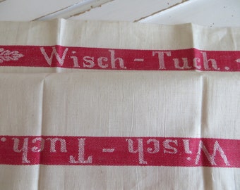 Towel Wipe Wischtuch German Germanlinen Kitchen Towel Vintage Art Deco  Antique  Unsued Kitchen Design Red  Stripes Torchon Monogram HD RARE