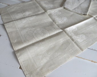 Towels Two Art Nouveau White Damask Linen Rose Pattern Art Nouveau Ornaments Monogram FR Antique Arts Crafts Table Runner  Antique Vintage