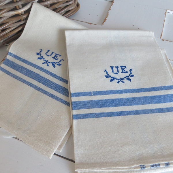 Handtücher Zwei  Blaue Streifen Leinen  Geschirrtücher Geschirrhandtücher Küchentücher Badtücher Trockentücher Schwedisch Monogra UE Vintage