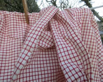 Duvet Cover  Bedding Bedlinen Check Red White Linen  63 " by 72 " Unused Germanlinen   Vintage Fabric  Bed  Farmerslinen   Antique Fabric