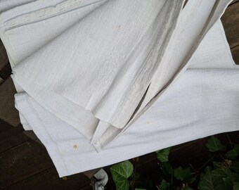 Antique Handwoven Linen Bed Sheet, Heavy Homespun Farmhouse Linen with MD Monogram, Vintage White Linen Fabric for Sewing Bedding  Fabric