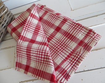 Pillowcase Pillow Cushion Cover Pillowcover Red and White Check Linen Bedding German Germanlinen Unused Vintage Antique Fabric Farmhouse