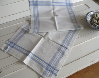 Towel Linen handwoven Tea Towel  Antique Linen Blue Stripes Vintage Cottagestyle Kitchentowel Unused German Antique 19"by 44 " Table Runner