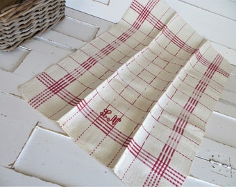 Towel Swedish Tea Guest Hand Towel Rustic  Halflinen Red Stripes Monogram LN Swedish Skandinavien Antique Farmhouse Look Kitchen Towel North