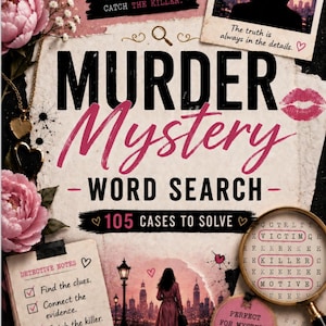 Woordzoeker moordmysterie | 105 zaken om op te lossen | Afdrukbare pdf | Digitale download | Mysteriepuzzelboek voor volwassenen | Detectivespel