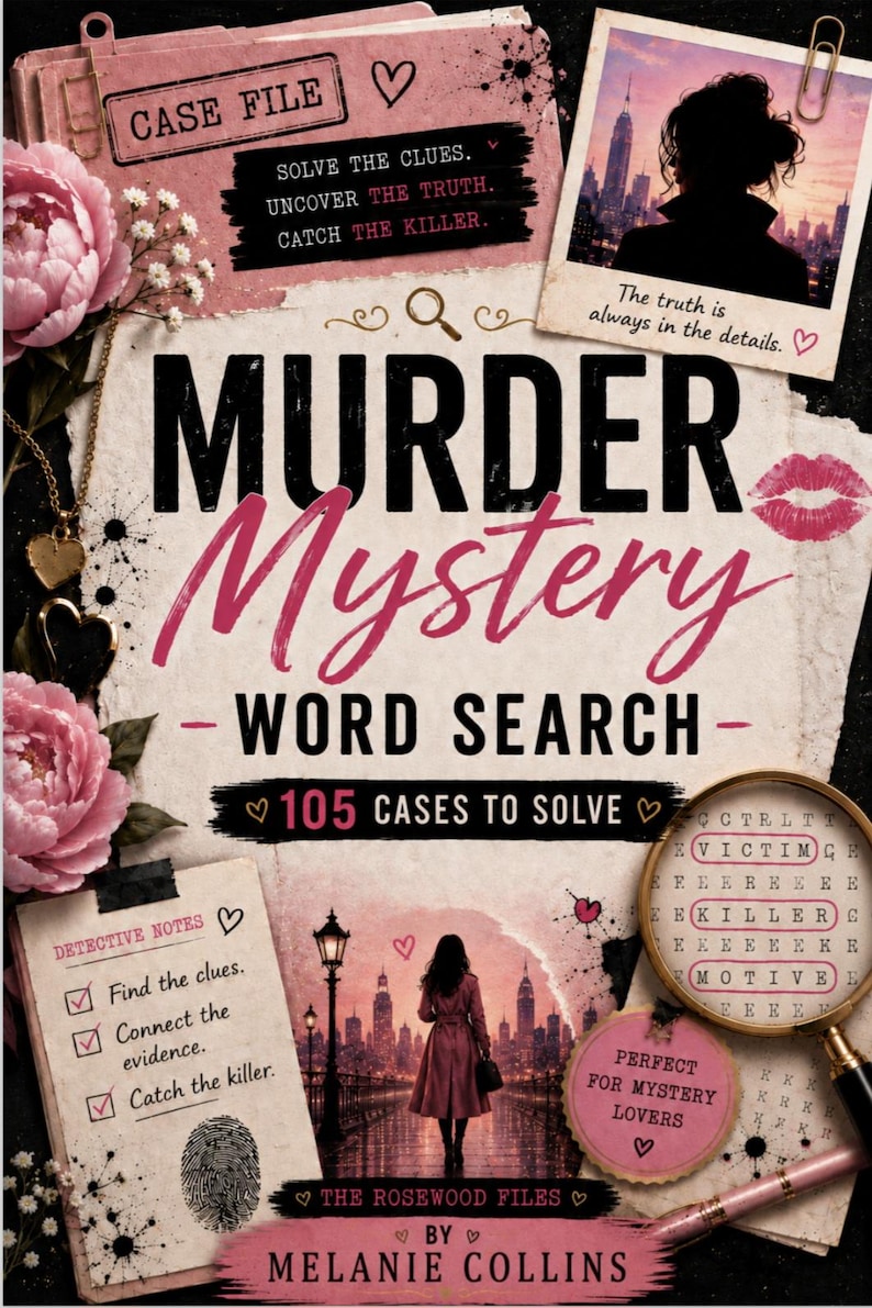 Murder Mystery Word Search | 105 Cases to Solve | Printable PDF | Digital Download | Mystery Puzzle Book for Adults | Detective Game image 1