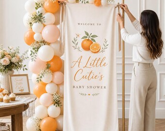 Personalized Little Cutie Baby Shower Tapestry, Orange Citrus Welcome Sign, Custom Name Fabric Banner, Rush Custom Available