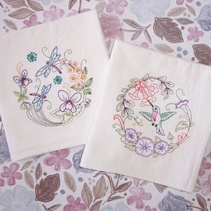 Dragonfly and Hummingbird Designs on Flour Sack Towels