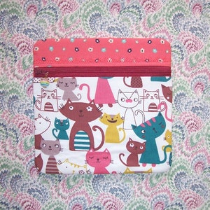Gato cómico y mini tela floral Bolso grande con cremallera